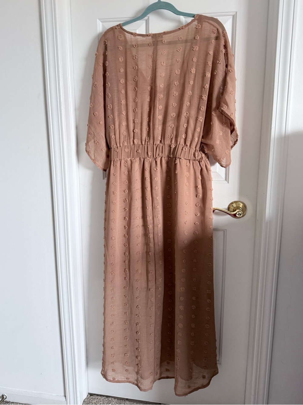 ARULA Apricot Boho Textured Maxi Dress Flutter Sleeve Cinch Waist Summer Dress - Picture 7 of 7